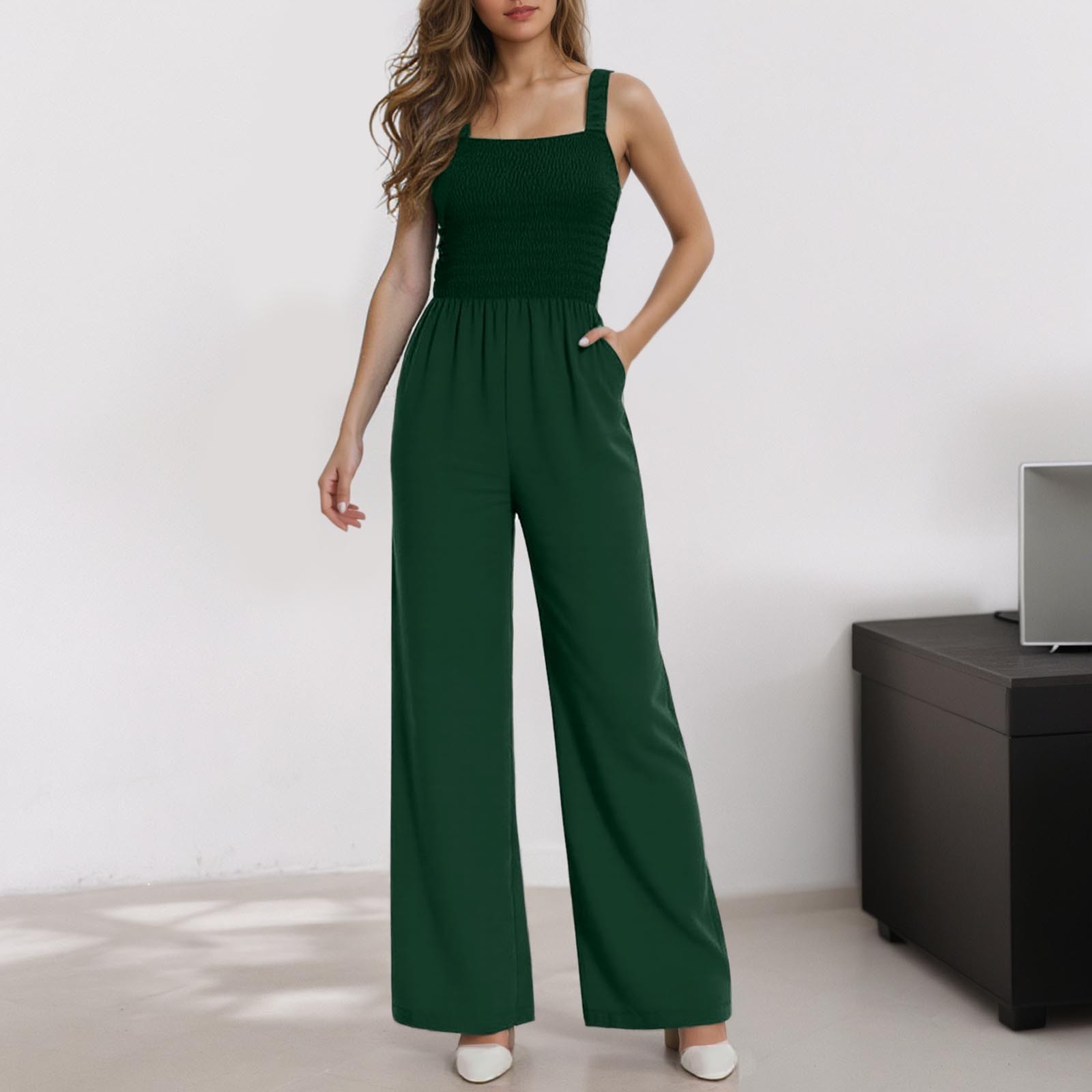 thumbnail image 2 of Mono sin mangas para mujer - Pantalones anchos - Petite/Regular/Tall - Tirantes elásticos - Casual/Trabajo - S-XXL, 2 of 5